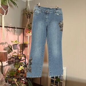 INC Embellished Jeans Petite‎ Denim Pants Rhinestone Accents Size 10P
